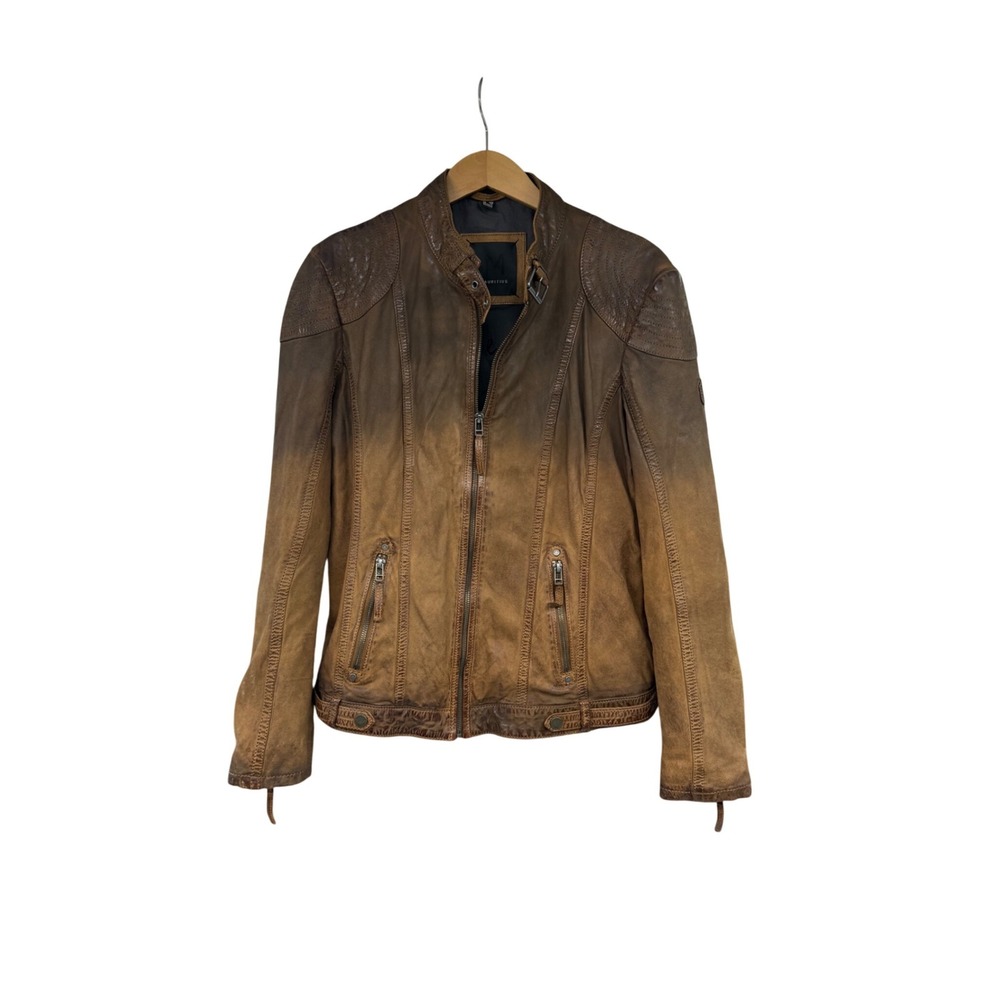 Mauritius Brown Ombre Leather Biker Moto‎ Jacket Womens Size 14 Quilted Zip